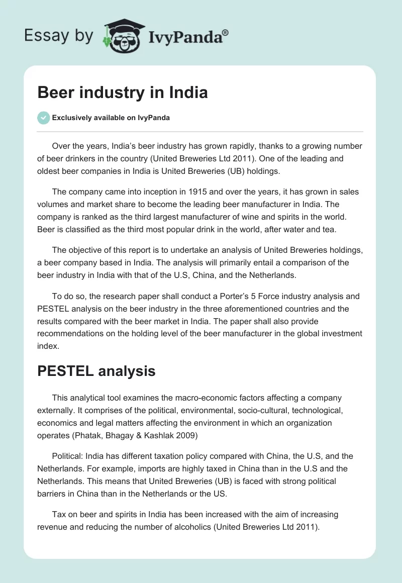 Beer Industry in India. Page 1