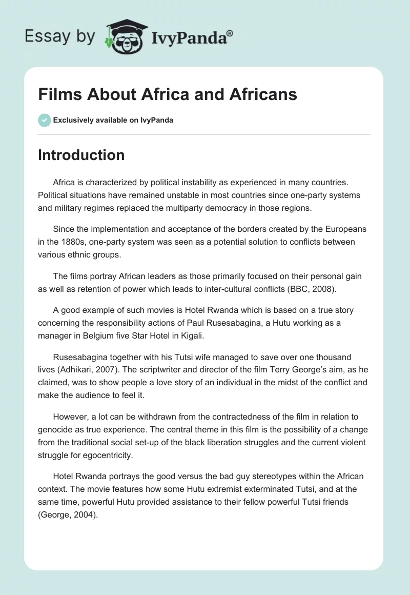 Films About Africa and Africans. Page 1