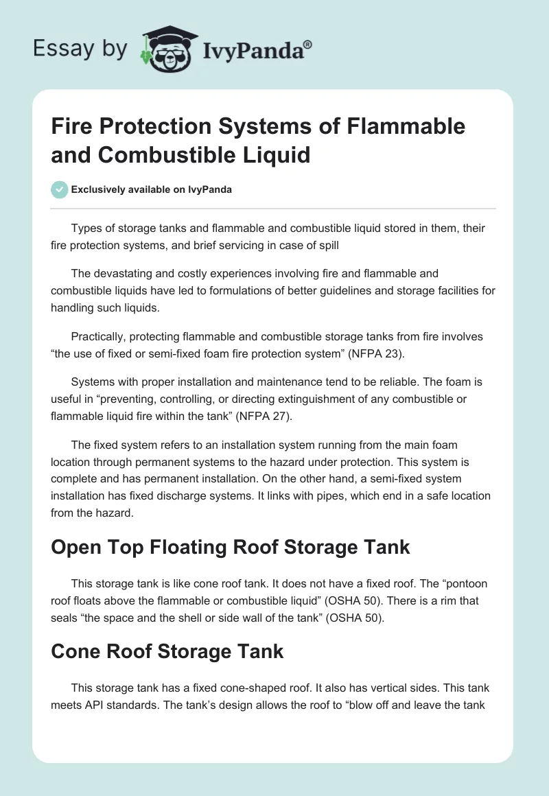 Fire Protection Systems of Flammable and Combustible Liquid. Page 1
