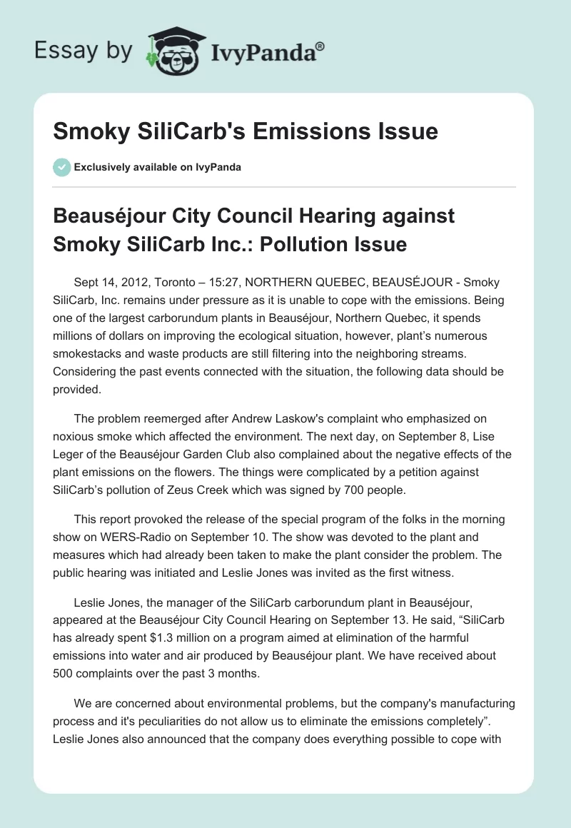 Smoky SiliCarb's Emissions Issue. Page 1
