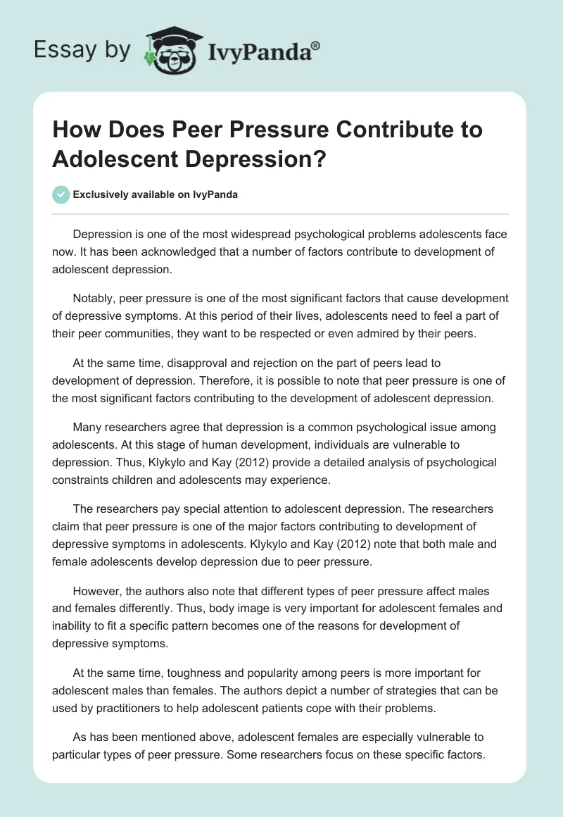 How Does Peer Pressure Contribute to Adolescent Depression?. Page 1