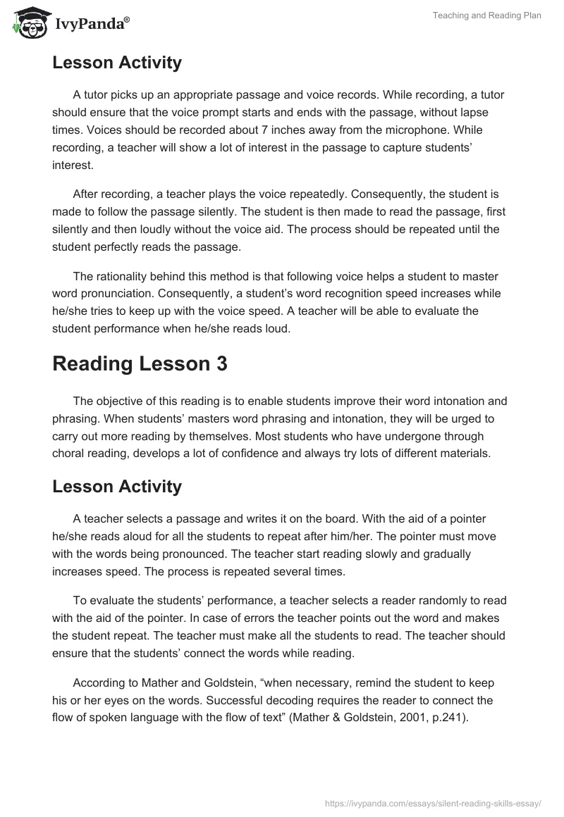 Teaching and Reading Plan. Page 3