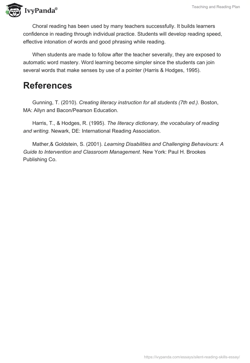 Teaching and Reading Plan. Page 4