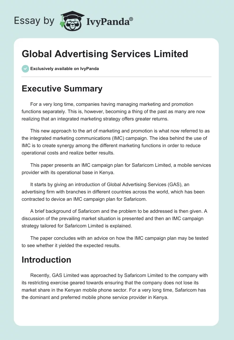 Global Advertising Services Limited. Page 1