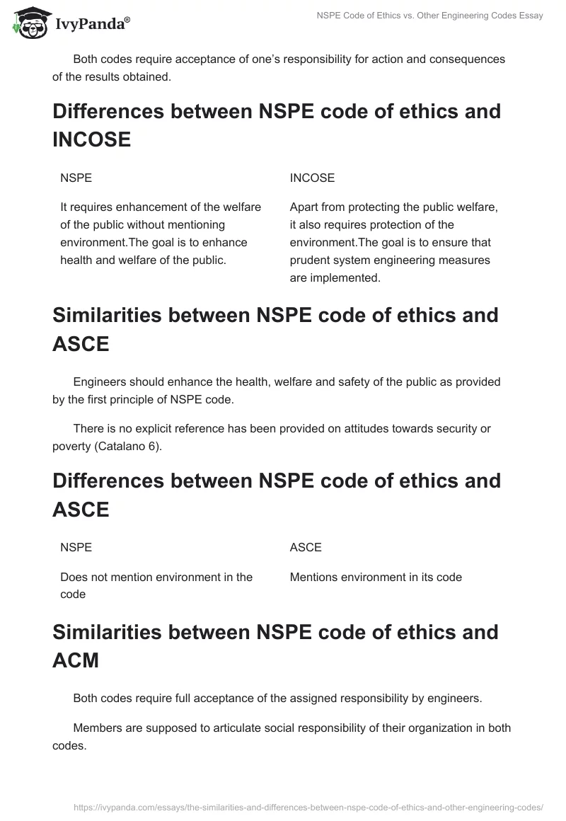 NSPE Code of Ethics vs. Other Engineering Codes Essay. Page 3
