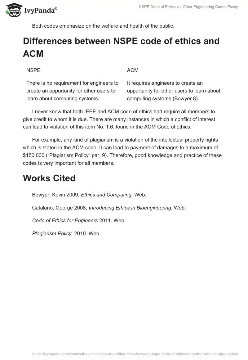 NSPE Code of Ethics vs. Other Engineering Codes Essay. Page 4
