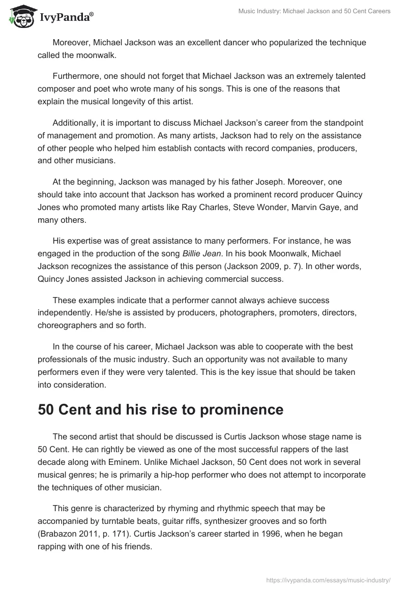 Music Industry: Michael Jackson and 50 Cent Careers. Page 3