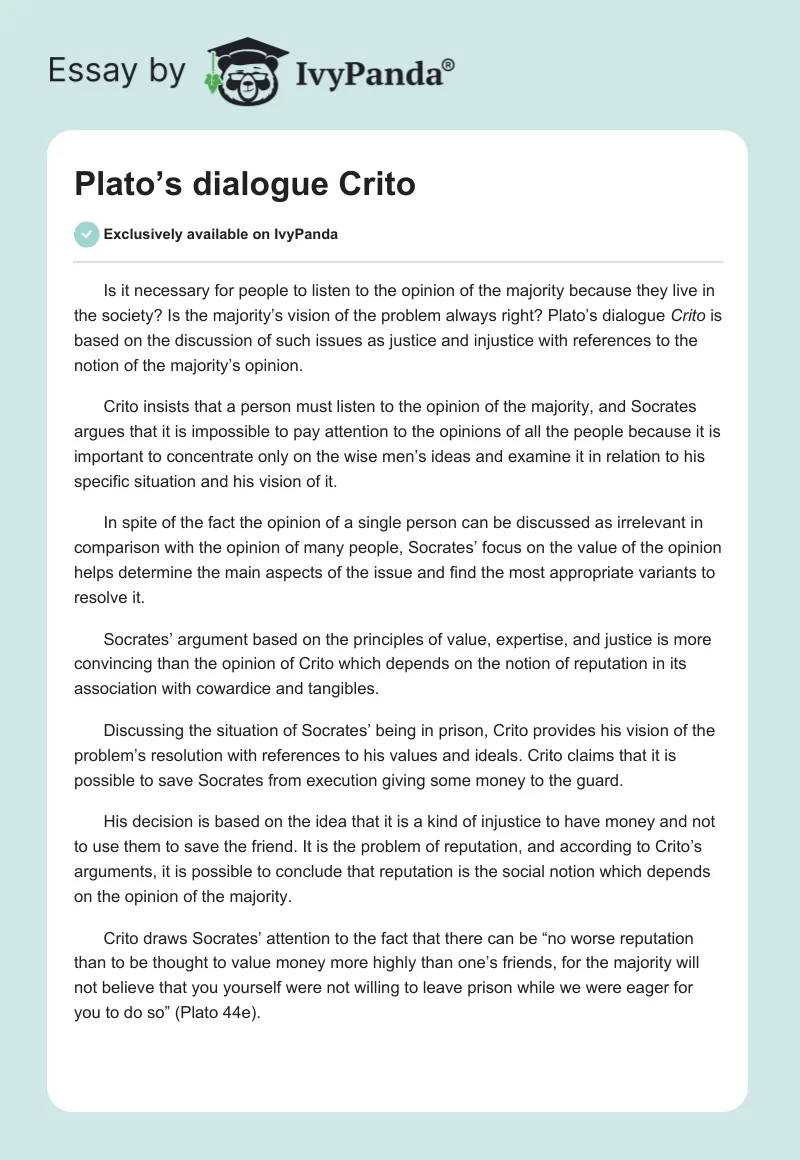 Plato’s Dialogue Crito. Page 1