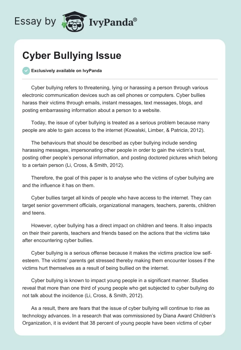 Cyber Bullying Issue. Page 1