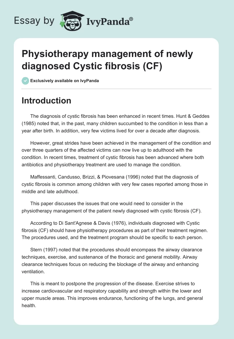 Physiotherapy management of newly diagnosed Cystic fibrosis (CF). Page 1