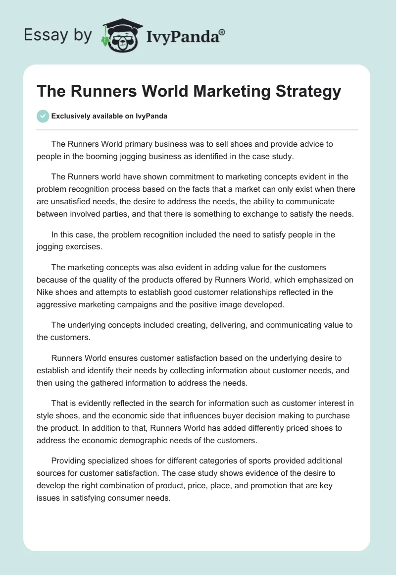 The Runners World Marketing Strategy. Page 1