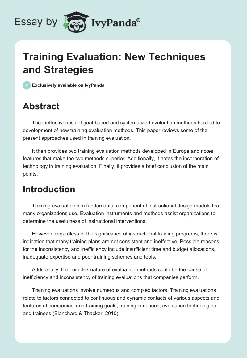 Training Evaluation: New Techniques and Strategies. Page 1