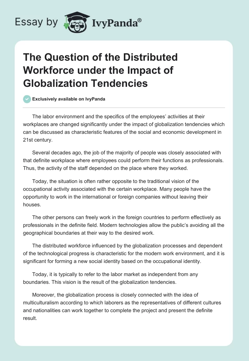 The Question of the Distributed Workforce under the Impact of Globalization Tendencies. Page 1