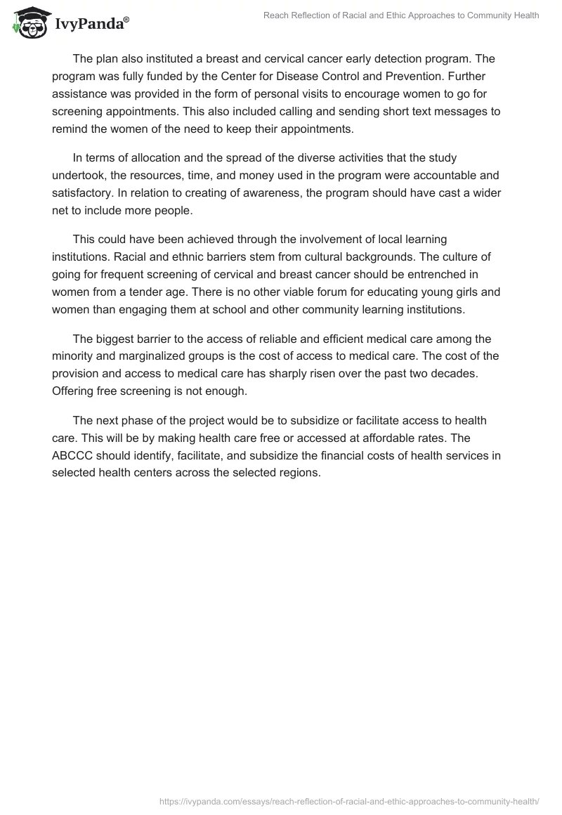 Reach Reflection of Racial and Ethic Approaches to Community Health. Page 2
