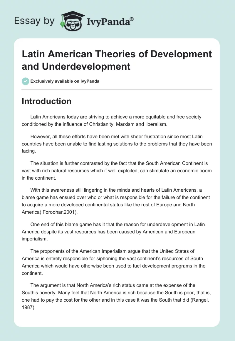 Latin American Theories of Development and Underdevelopment. Page 1