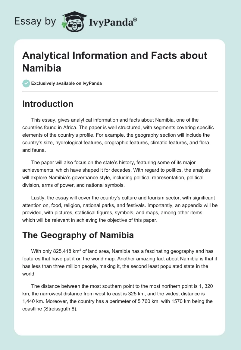 Analytical Information and Facts about Namibia. Page 1