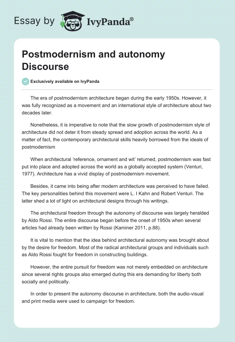 Postmodernism and Autonomy Discourse. Page 1