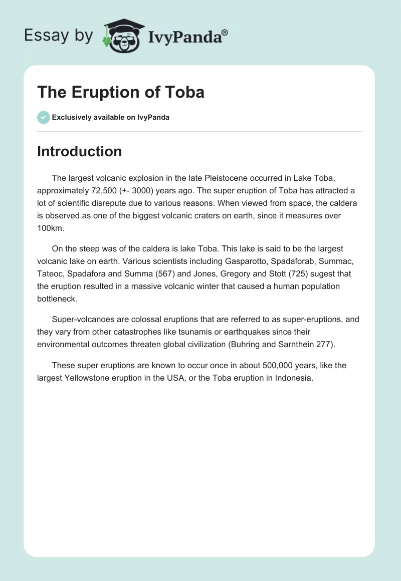 The Eruption of Toba. Page 1