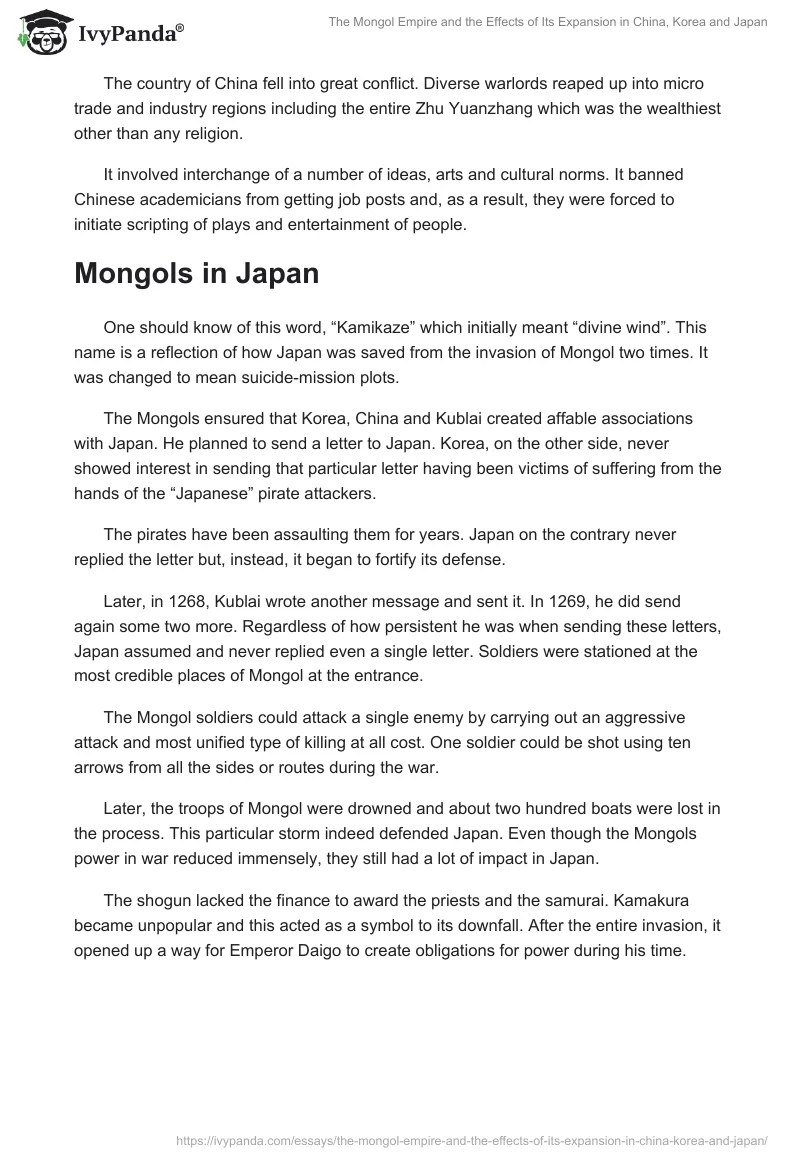 The Mongol Empire and the Effects of Its Expansion in China, Korea and Japan. Page 2