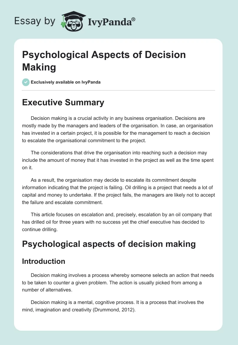Psychological Aspects of Decision Making. Page 1