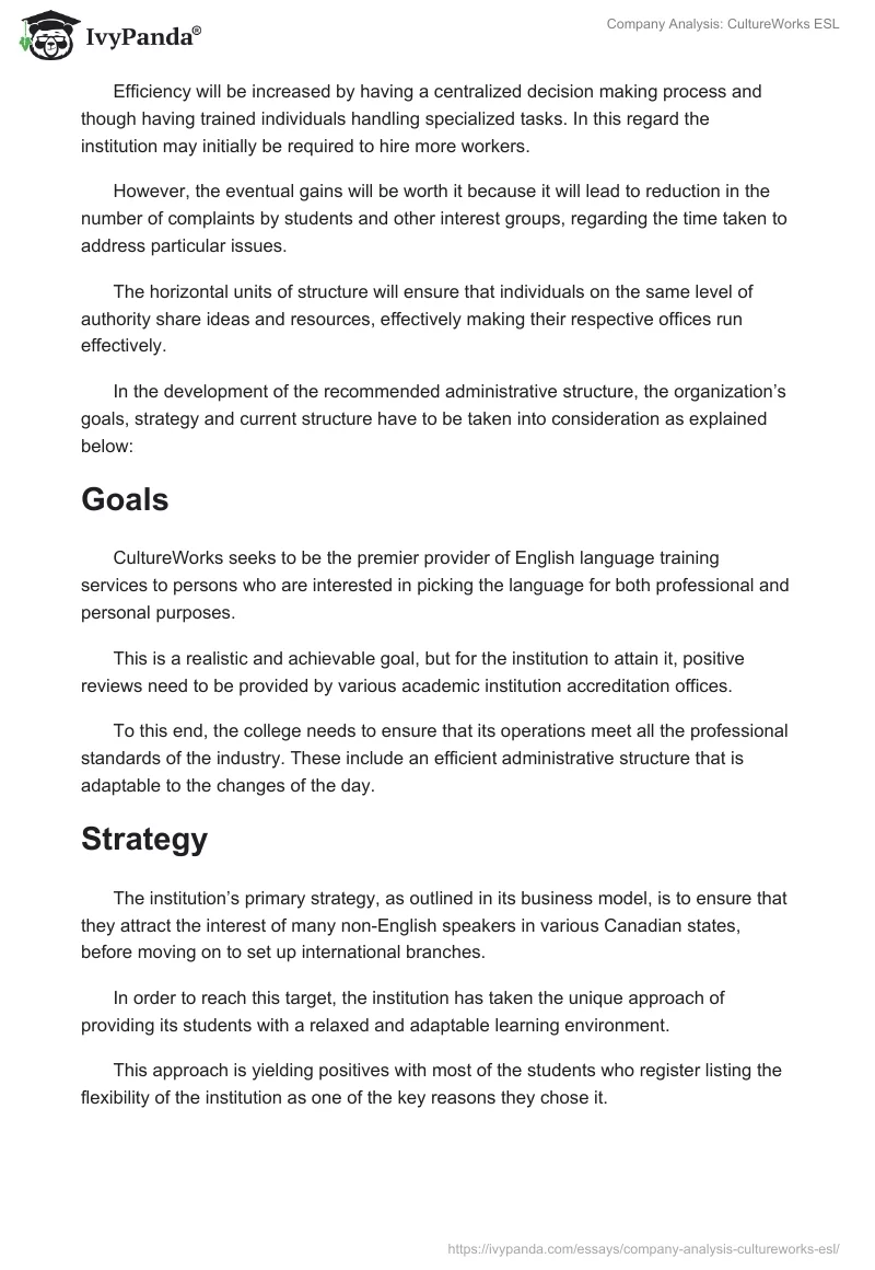 Company Analysis: CultureWorks ESL. Page 2
