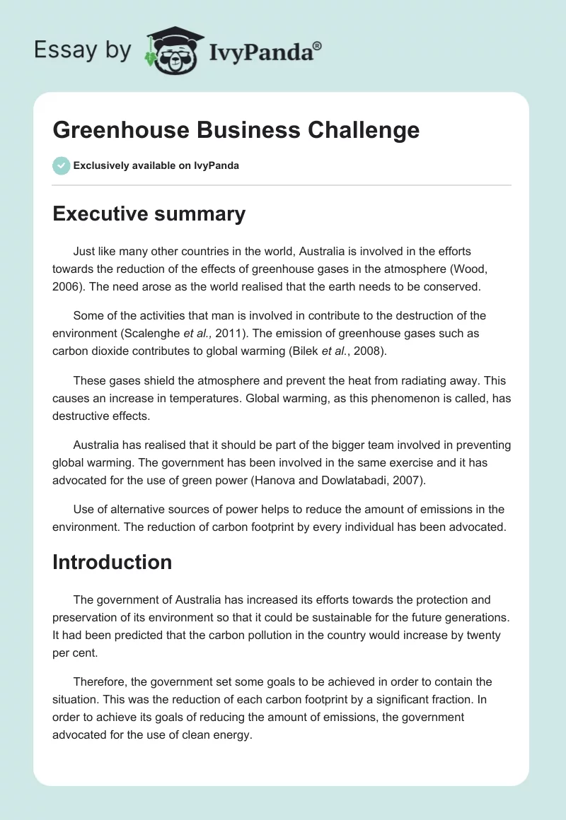 Greenhouse Business Challenge. Page 1