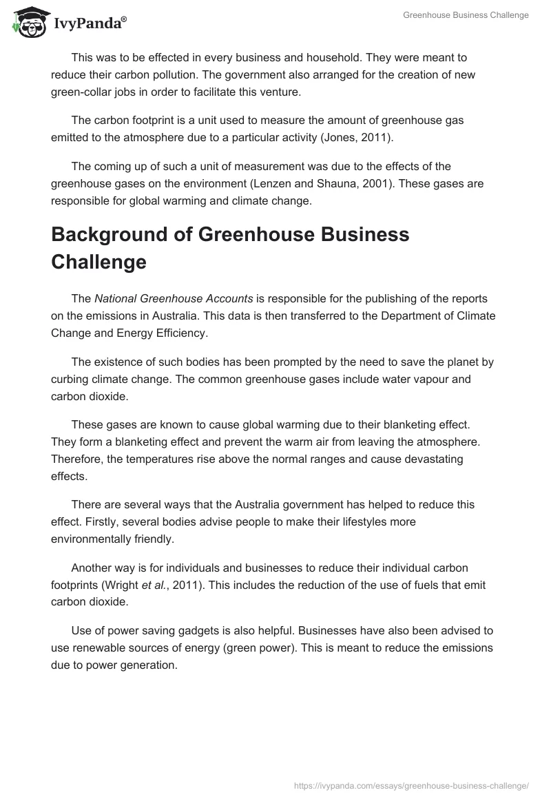 Greenhouse Business Challenge. Page 2