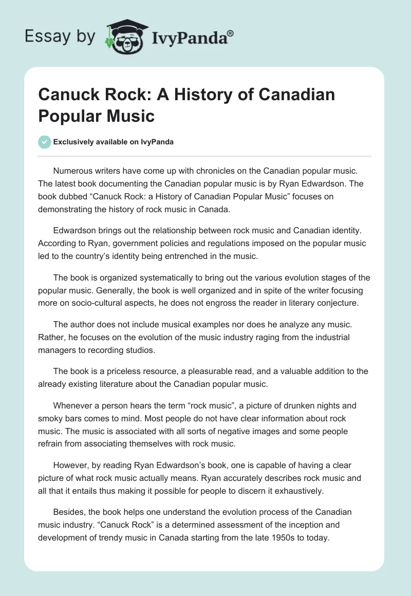 Canuck Rock: A History of Canadian Popular Music. Page 1