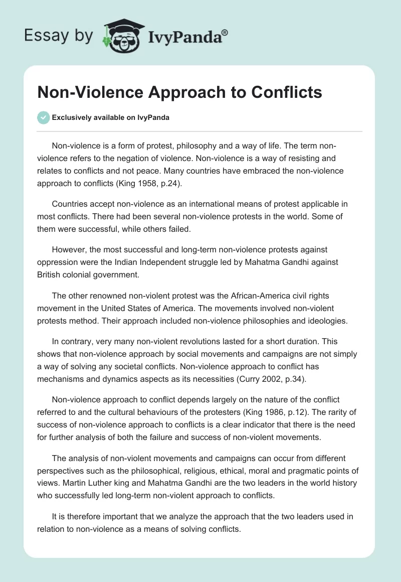 Non-Violence Approach to Conflicts. Page 1