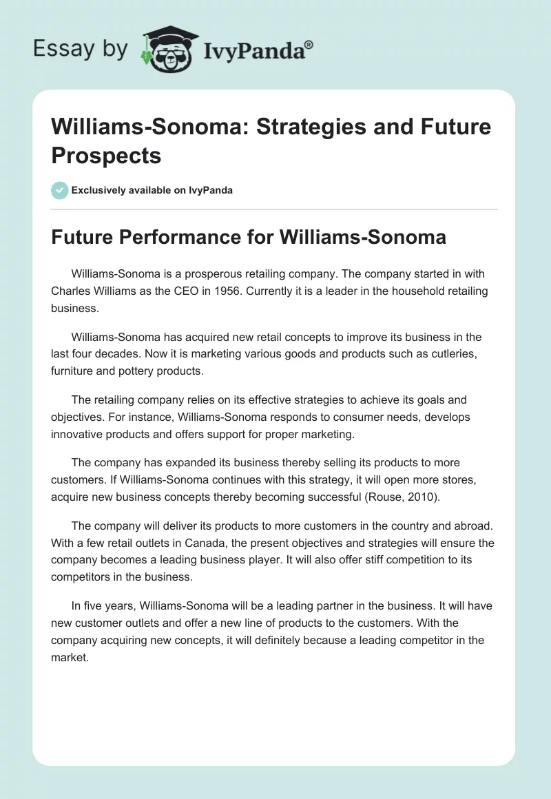 Williams-Sonoma: Strategies and Future Prospects. Page 1