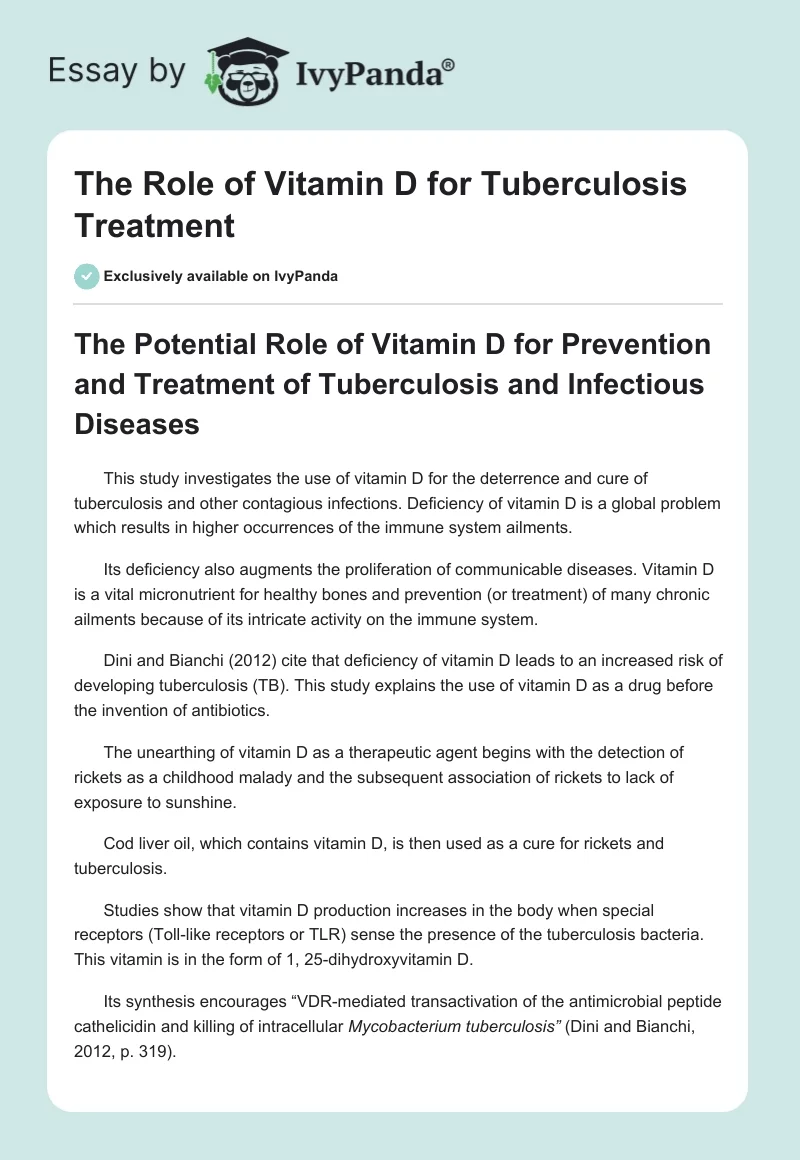 The Role of Vitamin D for Tuberculosis Treatment. Page 1
