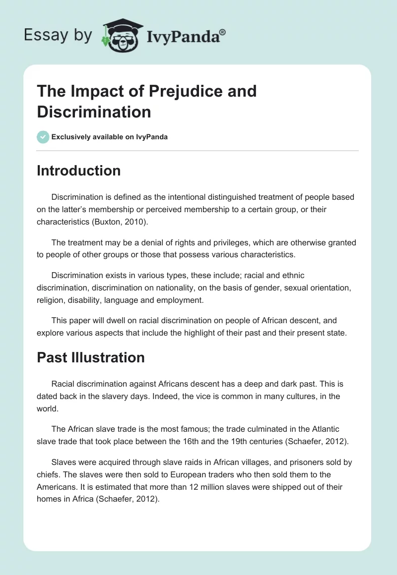 The Impact of Prejudice and Discrimination. Page 1