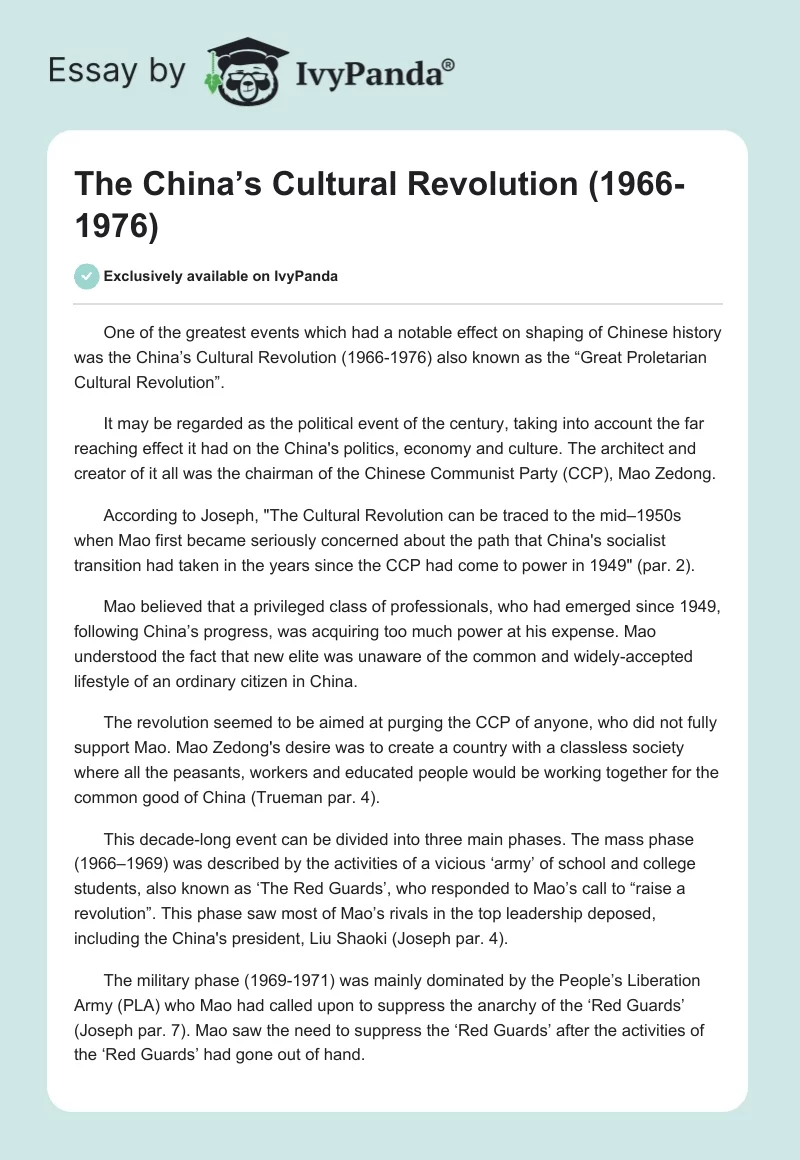 The China’s Cultural Revolution (1966-1976). Page 1