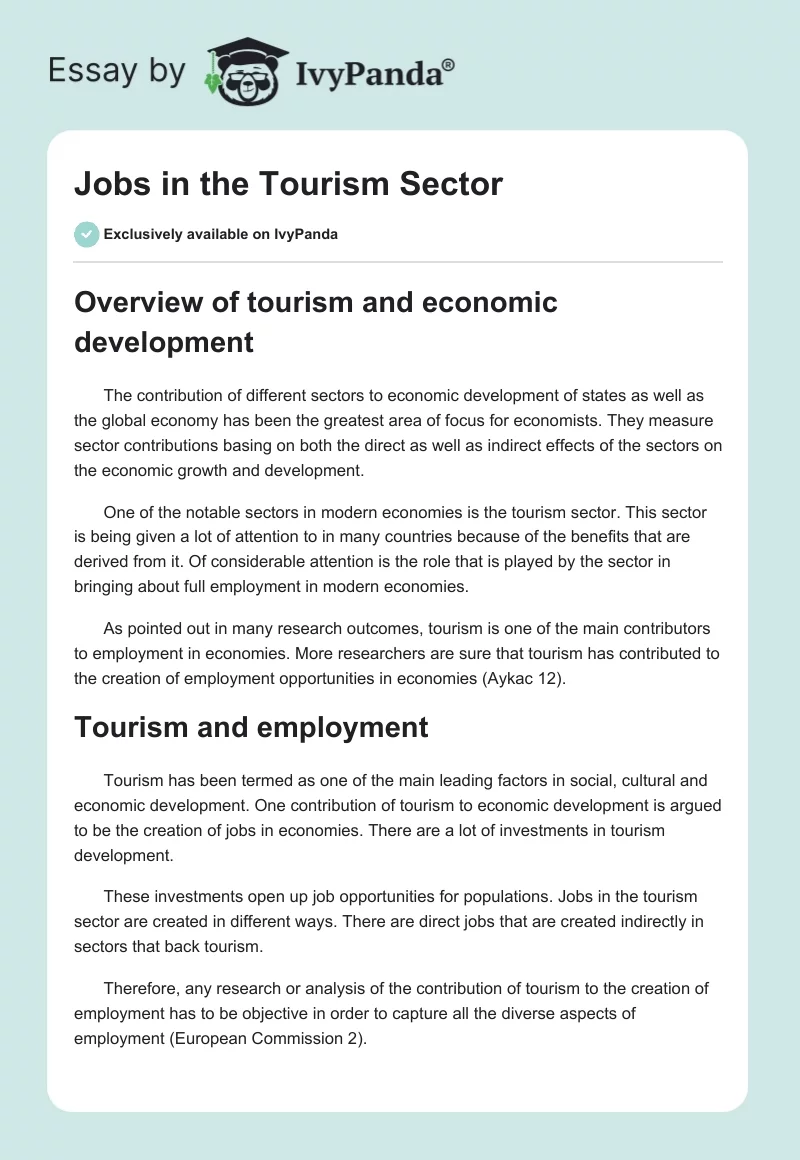 Jobs in the Tourism Sector. Page 1