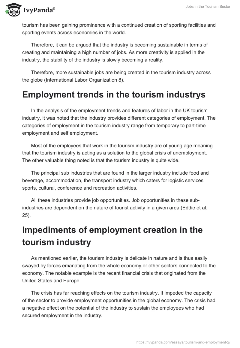 Jobs in the Tourism Sector. Page 3