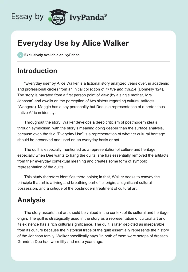 "Everyday Use" by Alice Walker. Page 1
