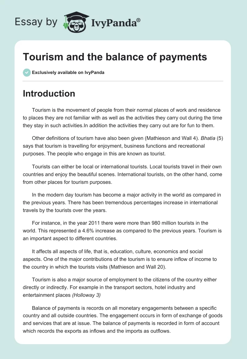 Tourism and the balance of payments. Page 1