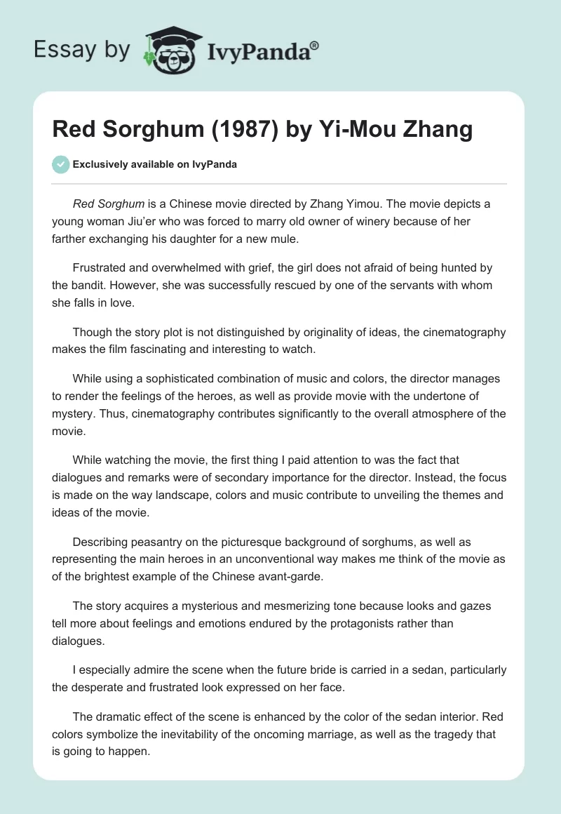 Red Sorghum (1987) by Yi-Mou Zhang. Page 1