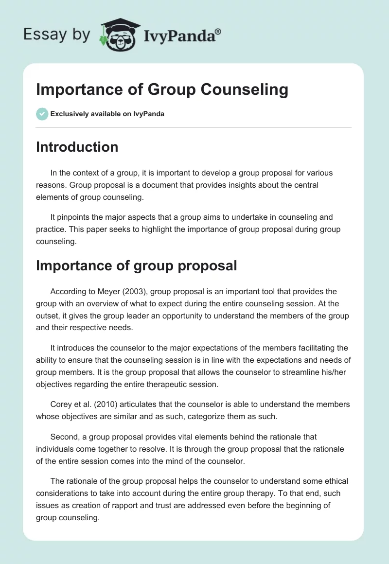Importance of Group Counseling. Page 1