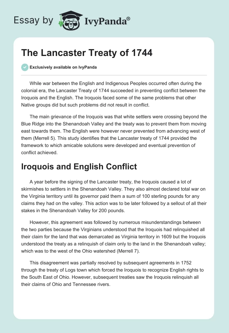 The Lancaster Treaty of 1744. Page 1