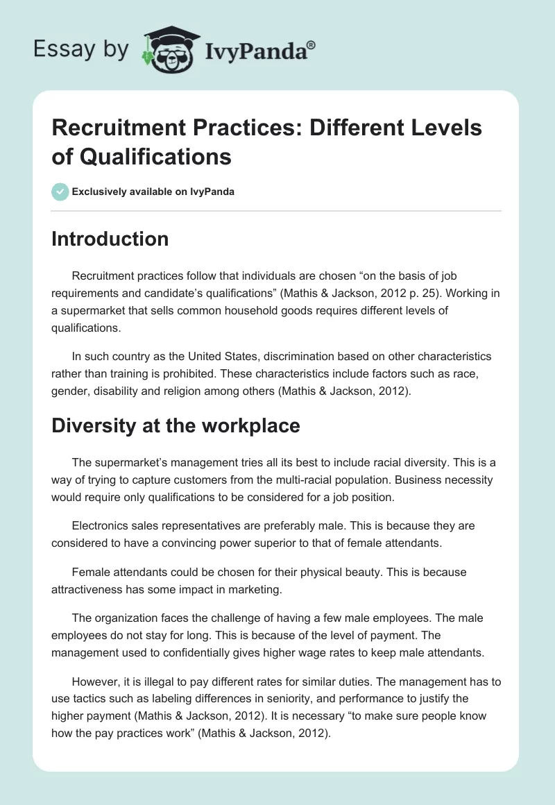 Recruitment Practices: Different Levels of Qualifications. Page 1