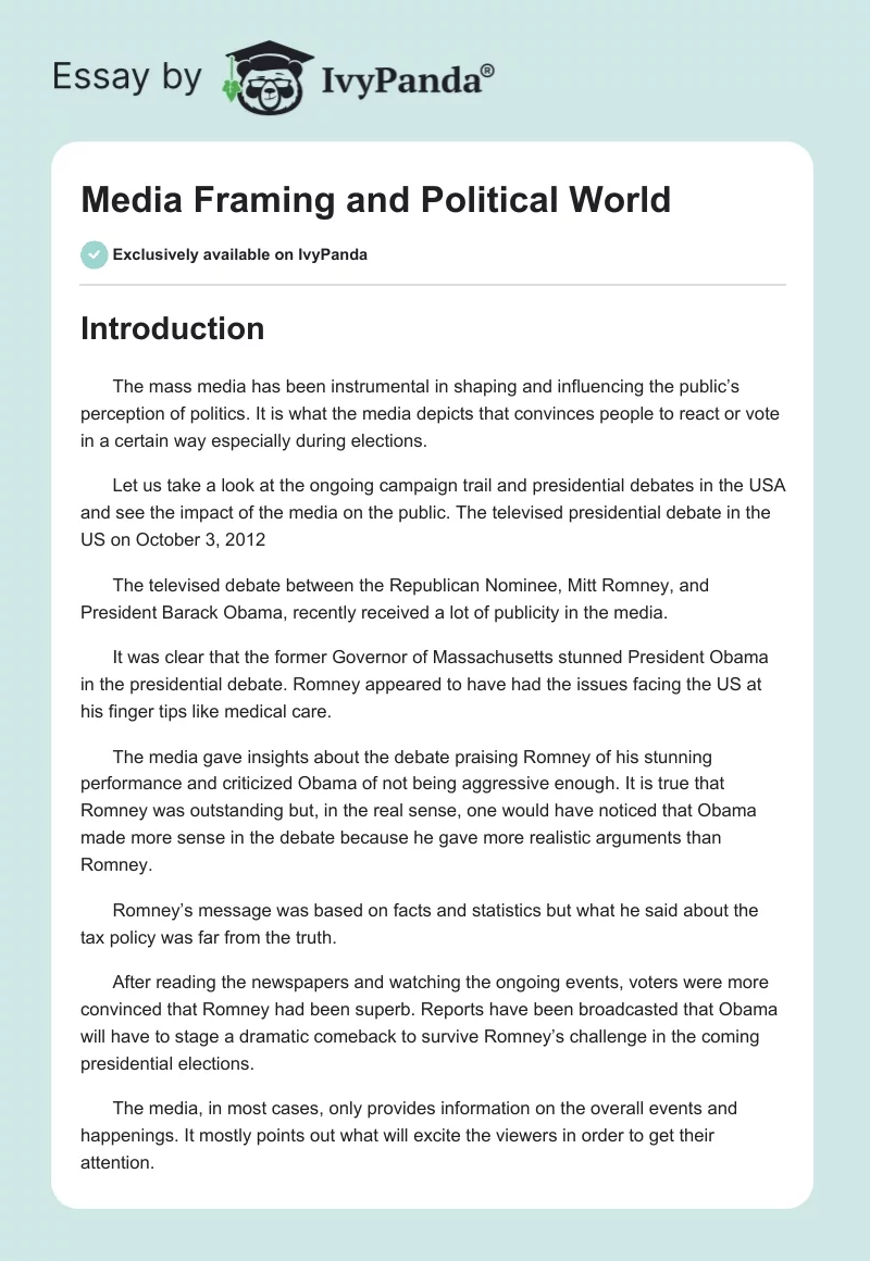 Media Framing and Political World. Page 1