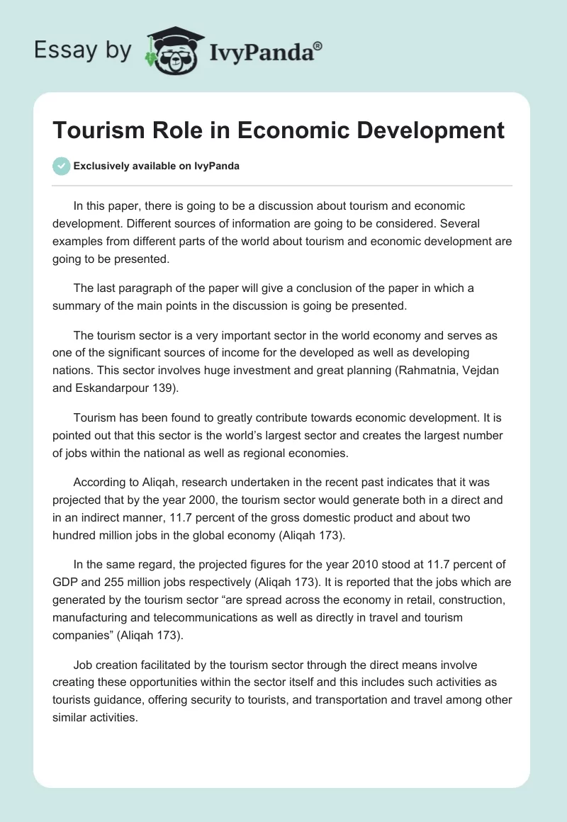 Tourism Role in Economic Development. Page 1