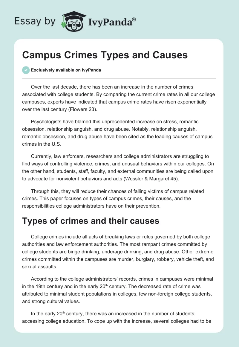 Campus Crimes Types and Causes. Page 1