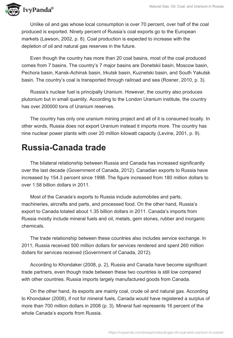 Natural Gas, Oil, Coal, and Uranium in Russia. Page 3