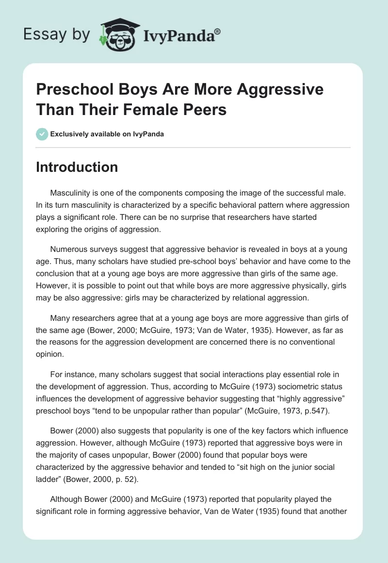 Preschool Boys Are More Aggressive Than Their Female Peers. Page 1