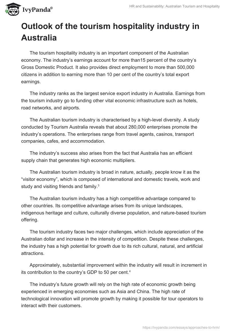HR and Sustainability: Australian Tourism and Hospitality. Page 2