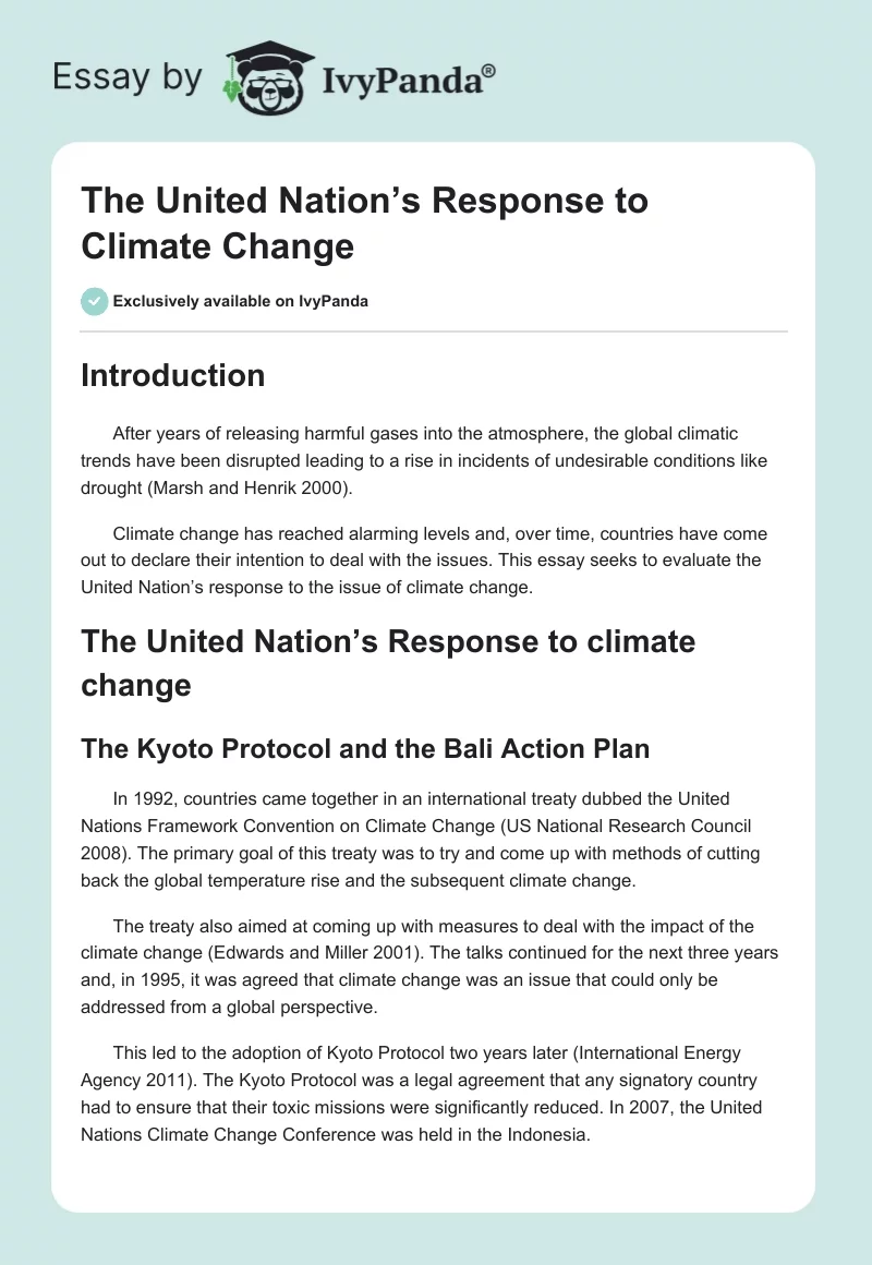The United Nation’s Response to Climate Change. Page 1
