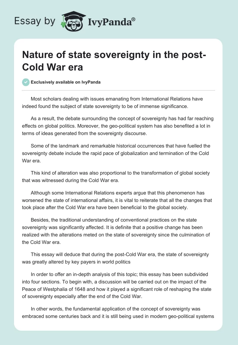 Nature of State Sovereignty in the Post-Cold War Era. Page 1