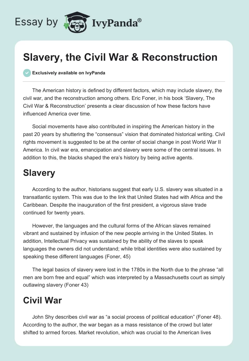Slavery, the Civil War & Reconstruction. Page 1